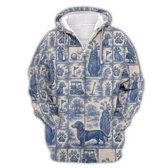 Maxcorners Pattern Golf Shirt, Dachshund Golf Shirt For Men, Toile De Jouy Shirt For Golfer