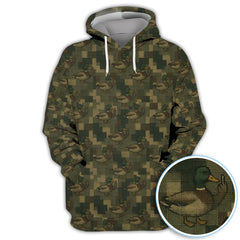 Maxcorners Mallard Duck Camo Polos For Men, Waterfowl Pattern Shirt, Crazy Golf Shirt For Golfer