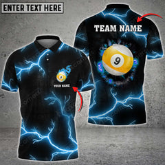 Maxcorners Billiards 9 Ball Thunder Crack Black Grunge Personalized Name 3D Shirt (Multi Color Options)