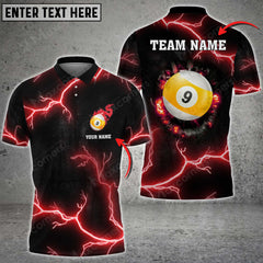 Maxcorners Billiards 9 Ball Thunder Crack Black Grunge Personalized Name 3D Shirt (Multi Color Options)