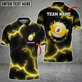 Maxcorners Billiards 9 Ball Thunder Crack Black Grunge Personalized Name 3D Shirt (Multi Color Options)