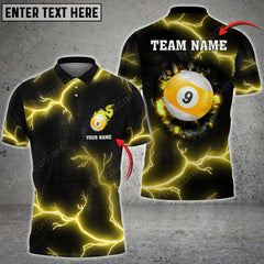 Maxcorners Billiards 9 Ball Thunder Crack Black Grunge Personalized Name 3D Shirt (Multi Color Options)