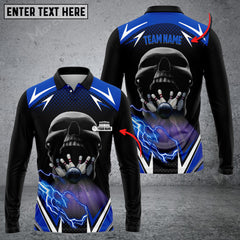 Maxcorners Bowling And Pins Lightning Into Skull Multicolor Option Customized Name Long Sleeve 3D Shirt