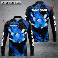 Maxcorners Bowling And Pins Abstract Grunge Texture Multicolor Option Customized Name Long Sleeve 3D Shirt