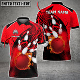 Maxcorners Flame Pattern Bowling And Pins Multicolor Option Customized Name 3D Shirt (6 Colors)