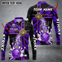 Maxcorners Bowling And Pins Abstract Grunge Texture Cross Multicolor Option Customized Name Long Sleeve 3D Shirt