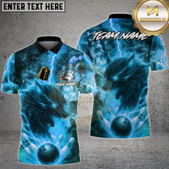 Maxcorners Bowling Shirt Lightning Wolf Firestorm Strike Multioptions Personalized Name, Team Name Unisex 3D Shirt (4 Colors)