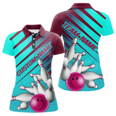 Maxcorners Bowling And Pins Strike Multicolor Option Customized Name 3D Shirt For Women