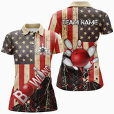 Maxcorners Bowling Ball & Pins Retro American Flag Jerseys Multicolor Option Customized Name 3D Shirt For Women