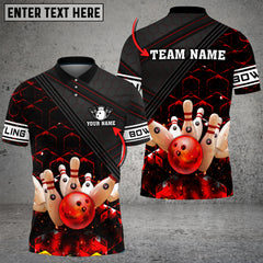 Maxcorners Black And Red Bowling Hexagon Pattern Customized Name 3D Shirt
