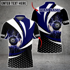 Maxcorners Thunder Bowling Ball And Pins Hexagon Pattern Multicolor Customized Name 3D Polo Shirt