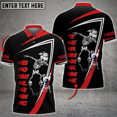 Maxcorners Bowling And Pins Skull Flame Pattern Tex Multicolor Customized Name 3D Shirt