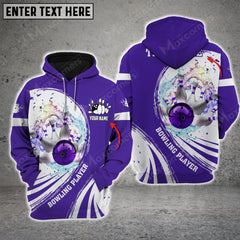 Maxcorners Bowling Ball Crashing The Pins Water Pattern Multicolor Option 3D Custom Name Shirt