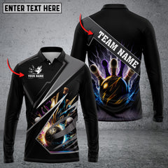 Maxcorners Bowling And Pins Premium Multicolor Option Customized Name Long Sleeve 3D Shirt