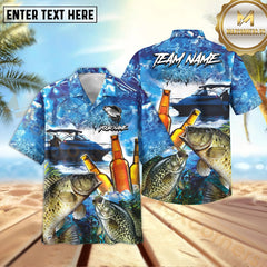 Maxcorners Crappie Fishing Boat Blue Beer Pattern Sport Jersey Personalized Name, Team Name Hawaiian Shirt