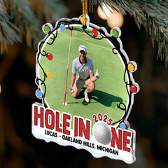 Maxcorners Hole In One Custom Photo Xmas Ornament, Golf Player Custom Name Acrylic Ornament, Christmas Golf Gift