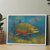 Maxcorners Brook Trout Fishing Art Colorful Painting Fish Art Printed Framed Matte Canvas LM0101