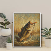 Maxcorners Bass Fishing Art Oil Painting Printed Fish Art Framed Matte Canvas LM0101