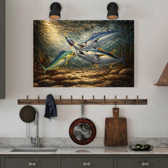 Maxcorners Underwater Battle for the Lure Fish Art – Mahi Mahi, Wahoo & Bluefin Tuna Painting Matte Canvas LM0101