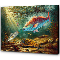 Maxcorners Battle Underwater: Texas Slam Fish Art Canvas Painting Matte Canvas LM0101