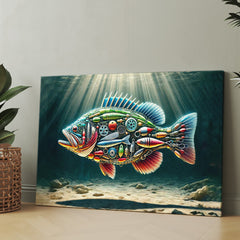Maxcorners Fishing Enthusiast Canvas Art – Fish Made of Fishing Gear Design LM0101