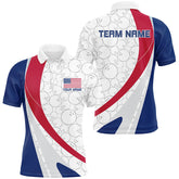 Maxcorners Custom Patriotic Bowling Shirts For Men, Red White And Blue Bowling Polo Shirt