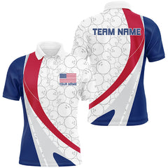 Maxcorners Custom Patriotic Bowling Shirts For Men, Red White And Blue Bowling Polo Shirt