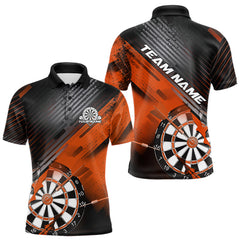Maxcorners Custom Grunge Orange Dartboard Dart Team Polo Shirts For Men, Dart Players Jerseys MT0410