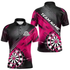 Maxcorners Custom Grunge Pink Dartboard Dart Team Polo Shirts For Men, Dart Players Jerseys MT0410