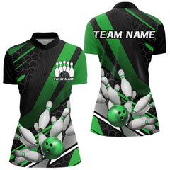 Maxcorners Custom Black And Green Bowling Team Jerseys, Striking Bowling League Polo Shirt For Men MT0609