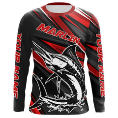 Maxcorners Black And Red Marlin Fishing Jerseys, Custom Marlin Long Sleeve Performance Fishing Shirts LM2408