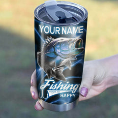 Maxcorners Bass Fishing Tumbler Makes Me Happy Customize Name