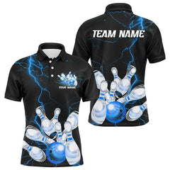 Maxcorners Blue Bowling Gifts for Men Team with Name Polo & 1/4 Zip