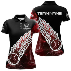 Maxcorners Custom Black And Red Thunder Lightning Strike Bowling Polo Shirts For Men Team Shirt