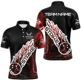 Maxcorners Custom Black And Red Thunder Lightning Strike Bowling Polo Shirts For Men Team Shirt