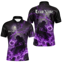 Maxcorners Custom Purple Fire Grim Reaper Bowling Polo Shirts For Men, Halloween Bowling Shirt MT1007