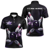 Maxcorners Custom Black And Purple Bowling Jerseys, Bowling League Polo Shirts For Men Team Uniform