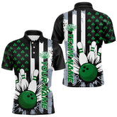 Maxcorners Custom Saint Patricks Bowling Polo Shirts For Men, Shamrock Flag Us Bowling Team Shirt