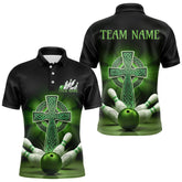 Maxcorners Custom Celtic Cross Faith Bowling Polo Team Shirts For Men, Bowlers Outfits