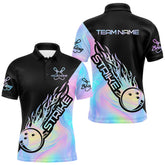 Maxcorners Custom Hologram Flame Strike 2 Bowling Polo Shirts For Men, Bowling Team Bowler Outfit MT1309