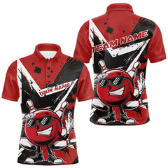 Maxcorners Custom Black And Red Star Funny Bowling Polo Shirts For Men, Bowling Tournament Shirt LM2206
