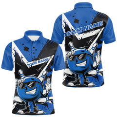 Maxcorners Custom Black And Blue Star Funny Bowling Polo Shirts For Men, Bowling Tournament Shirt LM2206