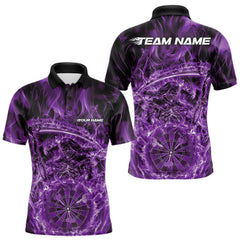 Maxcorners Custom Black And Purple Flame Grim Reaper Dart Team Men Polo Shirts, Halloween Otufit LM1610