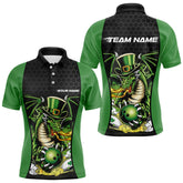 Maxcorners Custom Black And Green St Patrick Dragon Bowling Polo Shirts For Men, Lucky Dragon Bowling