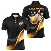 Maxcorners Black And Gold Bowling Ball And Pins Custom Bowling Shirts Bowling Team Tournament Jerseys
