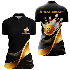 Maxcorners Black And Gold Bowling Ball And Pins Custom Bowling Shirts Bowling Team Tournament Jerseys