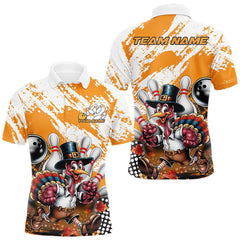 Maxcorners Custom Yellow Turkey Bowling Men Polo Shirts, Funny Thanksgiving Bowling Team Shirts LM2408
