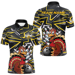 Maxcorners Custom Funny Turkey Bowling Jerseys, Yellow Thanksgiving Bowling Team Men Polo Shirt TU1908