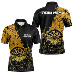 Maxcorners Custom Yellow Fire Flame Skull With Wings Dart Team Men Polo Shirt, Halloween Outfit LM1610