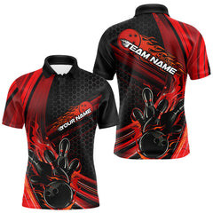 Maxcorners Custom Black And Red Flame Bowling Jerseys, Bowling Team Polo Shirts For Men TU1609